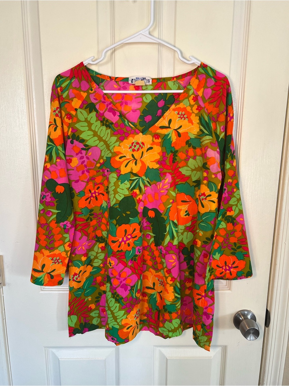 Vintage Bobbie Brooks Floral Mod Tunic Top Psychedelic 70s Neon Tropical USA